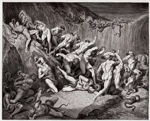 Den guddommelige komedie, Helvede, sang 24: Tyvene plaget af slanger - af Dante Alighieri (1265-1321) - Illustration af Gustave Doré (1832-1883)