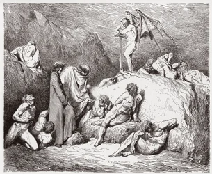 Den guddommelige komedie (La Divina Commedia, La Divine Comedie), Inferno, Canto 28: Skammede uenighedssåere i den niende bolgia - af Dante Alighieri (1265-1321) - Illustration af Gustave Dore (1832-1883)