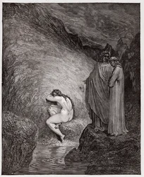 Den guddommelige komedie (La Divina Commedia, La Divine Comedie), Inferno, Canto 30: Myrrha, dømt for incest - af Dante Alighieri (1265-1321) - Illustration af Gustave Dore (1832-1883)