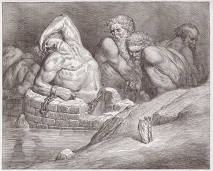 The Divine Comedy (La Divina Commedia, La Divine Comedie), Inferno, Canto 31: Ephialtes in manacles among the giants - af Dante Alighieri (1265-1321) - Illustration af Gustave Dore (1832-1883)