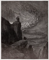 Den Guddommelige Komedie (La Divina Commedia, La Divine Comédie), Helvede, sang 5: Minos dømmer over overtrædelserne og sender sjælene videre - af Dante Alighieri (1265-1321) - Illustration af Gustave Doré (1832-1883)