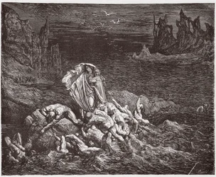 Den guddommelige komedie, Helvede, Sang 7: Vergil viser Dante de vredes sjæle i Styx - af Dante Alighieri (1265-1321) - Illustration af Gustave Doré (1832-1883)