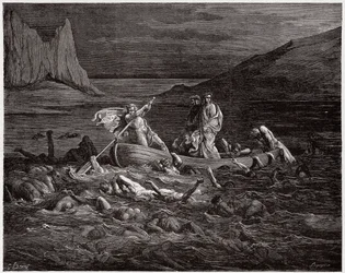 Den guddommelige komedie, Helvede, Sang 8: Flegyas færger Dante og Vergil over Styx - af Dante Alighieri (1265-1321) - Illustration af Gustave Doré (1832-1883)