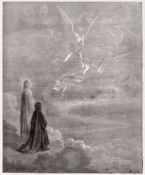 Den guddommelige komedie, Paradis, Sang 18: Dante og Beatrice løftes til Jupiters sfære - af Dante Alighieri (1265-1321) - Illustration af Gustave Doré (1832-1883)