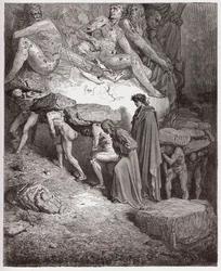 Den Guddommelige Komedie, Skærsilden, Sang 11: De hovmodiges sjæle, der bærer tunge sten - af Dante Alighieri (1265-1321) - Illustration af Gustave Doré (1832-1883)