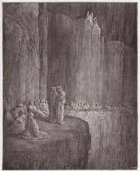 Den guddommelige komedie (La Divina Commedia, La Divine Comedie), Purgatorio, Canto 13: Sapia renser sit skyldige liv - af Dante Alighieri (1265-1321) - Illustration af Gustave Dore (1832-1883)