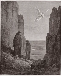 Den guddommelige komedie (La Divina Commedia, La Divine Comedie), Purgatorio, Canto 19: Digterne stiger op til den femte cirkel - af Dante Alighieri (1265-1321) - Illustration af Gustave Dore (1832-1883)