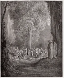 Den guddommelige komedie (La Divina Commedia, La Divine Comedie), Purgatorio, Canto 24: De frådsende sjæle, der skriger under træet - af Dante Alighieri (1265-1321) - Illustration af Gustave Dore (1832-1883)