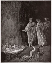Den guddommelige komedie (La Divina Commedia, La Divine Comedie), Purgatorio, Canto 25: Digterne i den syvende cirkel - af Dante Alighieri (1265-1321) - Illustration af Gustave Dore (1832-1883)