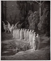 Den guddommelige komedie (La Divina Commedia, La Divine Comedie), Purgatorio, Canto 29: De 24 ældste i den apokalyptiske procession - af Dante Alighieri (1265-1321) - Illustration af Gustave Dore (1832-1883)