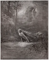 Den guddommelige komedie, Skærsilden, Sang 31: Dante nedsænket i floden Lethe - af Dante Alighieri (1265-1321) - Illustration af Gustave Doré (1832-1883)
