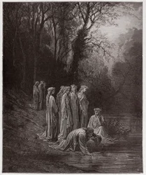 Den guddommelige komedie, Purgatorio, Sang 33: Dante drikker af floden Eunoë - af Dante Alighieri (1265-1321) - illustration af Gustave Doré (1832-1883)
