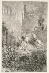 The Downfall of King Pellams Castle, fra Stories of the Days of King Arthur af Charles Henry Hanson, pub.1898