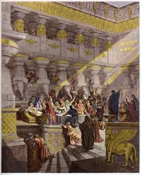 Balthazars fest - Belshazars fest - Belshazzars fest - indgravering i "" The Bible illustree"" af Gustave Dore (1832-1883) - Gravering fra "" The Dore Bible""