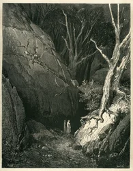 Dante Alighieris Helvede (Den guddommelige komedie) illustreret af Gustave Dore. Fransk udgave fra 1861. "Allor si mosse, ed io gli tenni dietro. (Så startede han, og jeg fulgte ham)", sang 1 v.136.