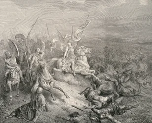 Den hellige bibel. 1866. Makkabæernes engel. Gravering