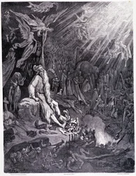 Den sidste dom vil afslutte din pine... Tavle XII - Illustration af Gustave Dore (1832-1883), til La legende du jeif wandering af Pierre Dupont, udgave Librairie du magasin malerisk, Paris 1862