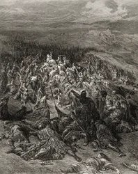 To hundrede riddere angriber 20.000 saracenere, illustration fra 