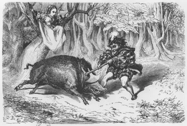 Violette og Ourson, illustration til "Ourson" fra "Les Nouveaux Contes de Fees" af Comtesse de Segur (1799-1874)