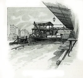 Dokker i havnen i La villette, Paris Tegning af Gustave Fraipont (1849-1923) tager udgangspunkt i "La seine a travers Paris" af Saint-Juirs