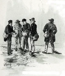 Gadehandlere med cigar- og cigarettips, Maubert-distriktet, Paris Tegning af Gustave Fraipont (1849-1923) tager fra "La seine a travers Paris" af Saint-Juirs