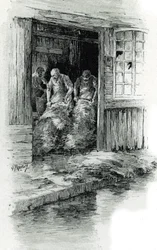 Megissiers de la rue des gobelins i Paris (garvere, der arbejder med læder og dyreskind i rue des Gobelins, Paris) Tegning af Gustave Frainpont (1849-1923) tager fra "La seine a travers Paris" af Saint-Juirs