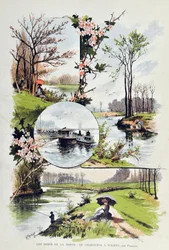 Randen af Marne: fra Charenton til Nogent i 1887. Illustration af Gustave Fraipont (1849-1923) Indgravering af 1887 i "" Paris-Illustrous journal weekly"".