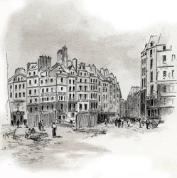 Udsigt over Place Maubert, Paris Tegning af Gustave Fraipont (1849-1923) tegner fra "La seine a travers Paris" af Saint-Juirs