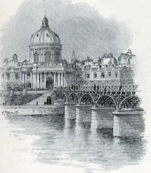Udsigt over Institut de France og broen Pont des arts i Paris Tegning af Gustave Fraipont (1849-1923) tager fra Saint-Juirs