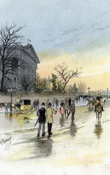 Udsigt over Palais Bourbon, sæde for den franske nationalforsamling, Paris. Tegning af Gustave Fraipont (1849-1923) efter Saint-Juirs