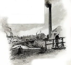 Udsigt over den tørre flodleje af kanalen Saint-Martin i renseperioden Tegning af Gustave Fraipont (1849-1923) henter fra "La seine a travers Paris" af Saint-Juirs