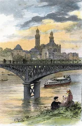 Udsigt over gangbroen i Passy (nu bro over Bir Hakeim) i Paris Tegning af Gustave Fraipont (1849-1923) fra Saint-Juirs