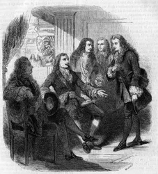Mødet mellem den russiske zar Peter den Store (1672-1725) og Voltaire (Francois Marie Arouet, dit) (1694-1778). Gravering af Gustave Janet