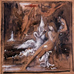 Leda og Svanen. Tegning af Gustave Moreau (1826-1898).