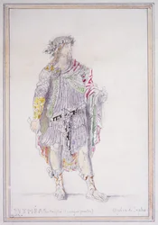 Pythéas, konspirator og beruset parasit, karakter fra Opèra de Sapho (blyant med akvarel & gouache på papir)