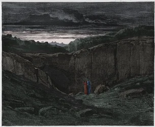 Inferno, sang 3: Vergil og Dante ved Helvedes porte, illustration fra Den guddommelige komedie af Dante Alighieri, 1885