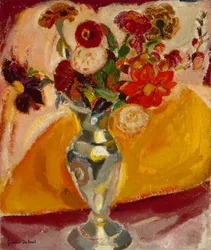 Vase med blomster (olie på lærred)