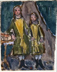 Victorianske søstre (akvarel på papir)