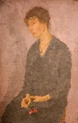 Kvinde holder en blomst, 1908-1922.
