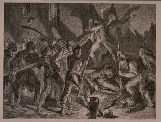 Massakren i fængslerne i september 1792, indgraveret af Jean-Baptiste Charles Carbonneau (f.1815)