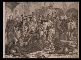 Præsternes massakr i september 1792, indgraveret af Charles Maurand