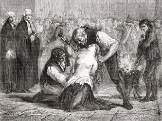 Madame de la Mottes tortur, graveret af Meyer-Heine, fra 
