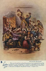 I Dickens Land - Nicholas Nickleby Postkort, ca. 1905 (farvelitografi)