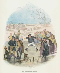 Scene fra The Pickwick Papers af Charles Dickens, 1836