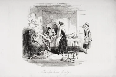 Smallweed-familien, illustration fra "Bleak House" af Charles Dickens (1812-70) udgivet i 1853