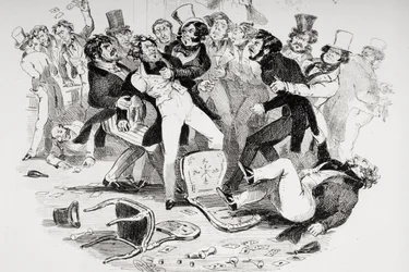 Det sidste slagsmål mellem Sir Mulberry og hans elev, illustration fra 