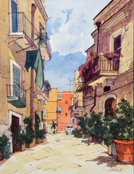 Den gamle bydel, Bari, Italien, ca. 2024 (akvarel og blæk på papir)