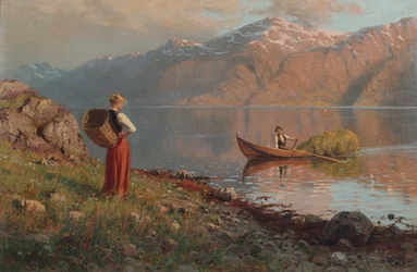 Date ved fjorden (olie på lærred)