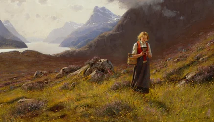 Knitting Dairymaid (olie på lærred)