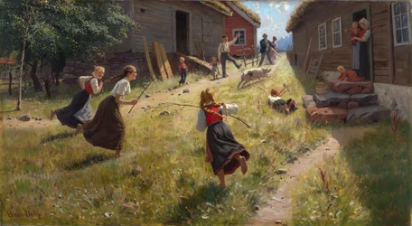 Grisen er løs (olie på lærred)